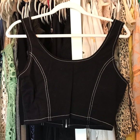 ❌F21 Topstitched Denim Zip-Front Cropped Top - Picture 12 of 12